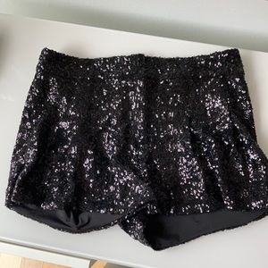 Black sequin hot pants small bebe pleated